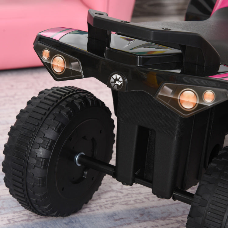 Aosom No Power Kids Ride On Push Car, Ride Racer, Foot To Floor Sliding Car, Walking Atv Toy With Music, Lights, For 1.5 3 Years Old, Pink