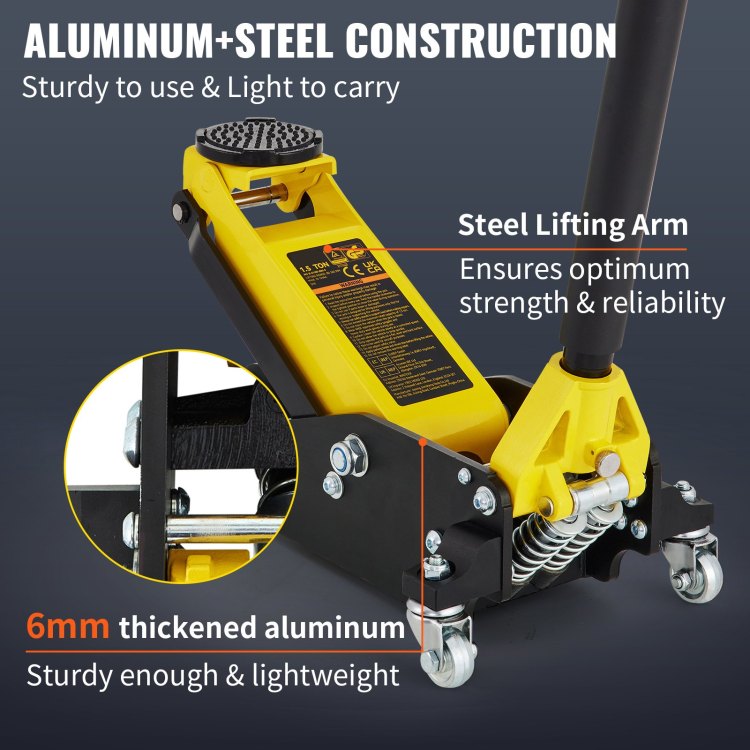 1.5 Ton Low Profile Aluminum Steel Racing Floor Jack Dual Pump Lift Car