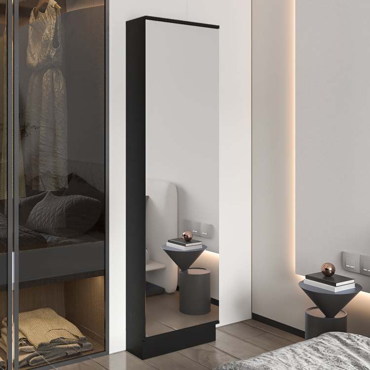 Wenge Rectangle Tall Shoe Cabinet With Mirror