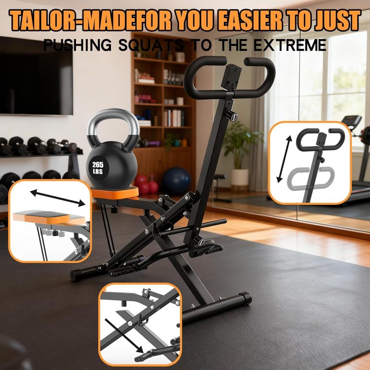 Squat Machine For Home, Assist Trainer For Glutes Workout Foldable With Resistance Bands, For Botty Glutes Butt Thighs, Ab Back Leg Press Hip Thrust For Home Gym Fitness Black