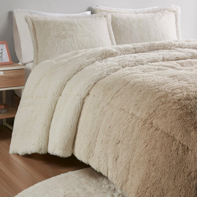 King Cal King Ombre Shaggy Long Fur Comforter Mini Set