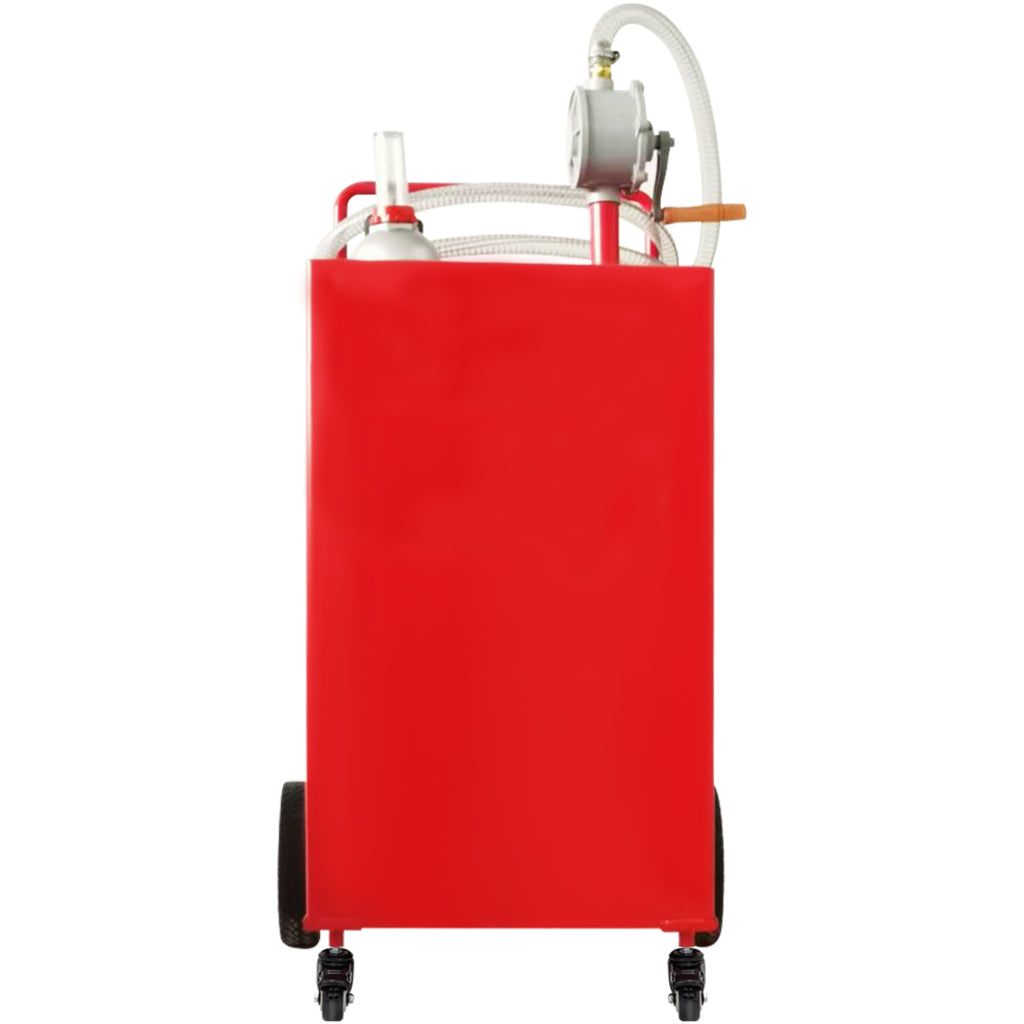 30 Gallon Fuel Caddy, Gas Storage Tank & 4 Wheels, With Manuel Transfer Pump, Gasoline Diesel Fuel Container For Cars, Lawn Mowers, Atvs, Boats, More, Red