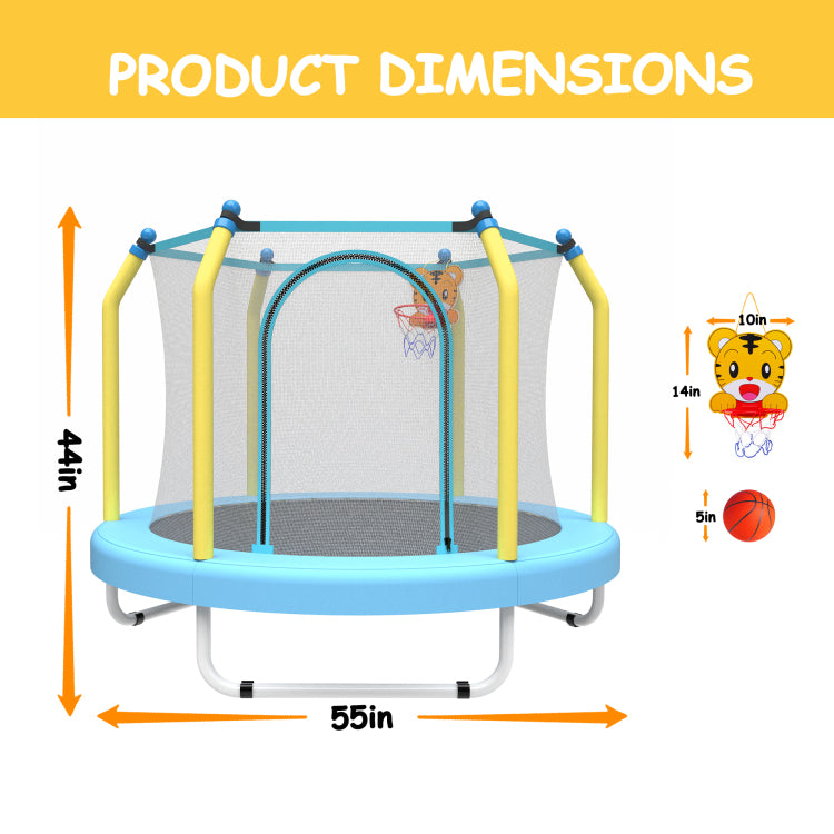 55 Inch Trampoline For Kids Indoor & Outdoor Small Toddler Trampoline With Basketball Hoop