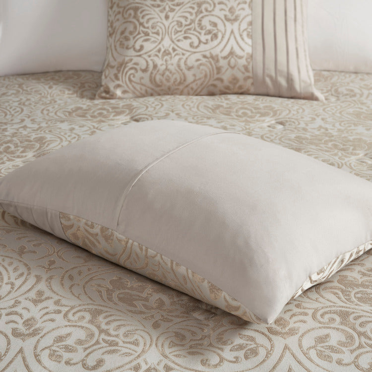 12 Piece Jacquard Comforter Set With Bed Sheets Khaki Queen