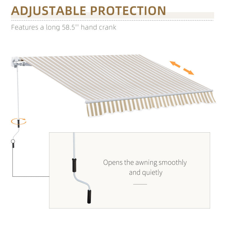 Outsunny 12' X 10' Retractable Awning Patio Awnings Sun Shade Shelter With Manual Crank Handle, 280G M Uv & Water Resistant Fabric And Aluminum Frame For Deck, Balcony, Yard, Beige And White