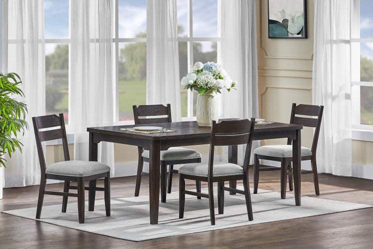 2Pc Dark Oak Finish Chair Dining Room Wooden Frame Gray Upholstery Seat Furniture