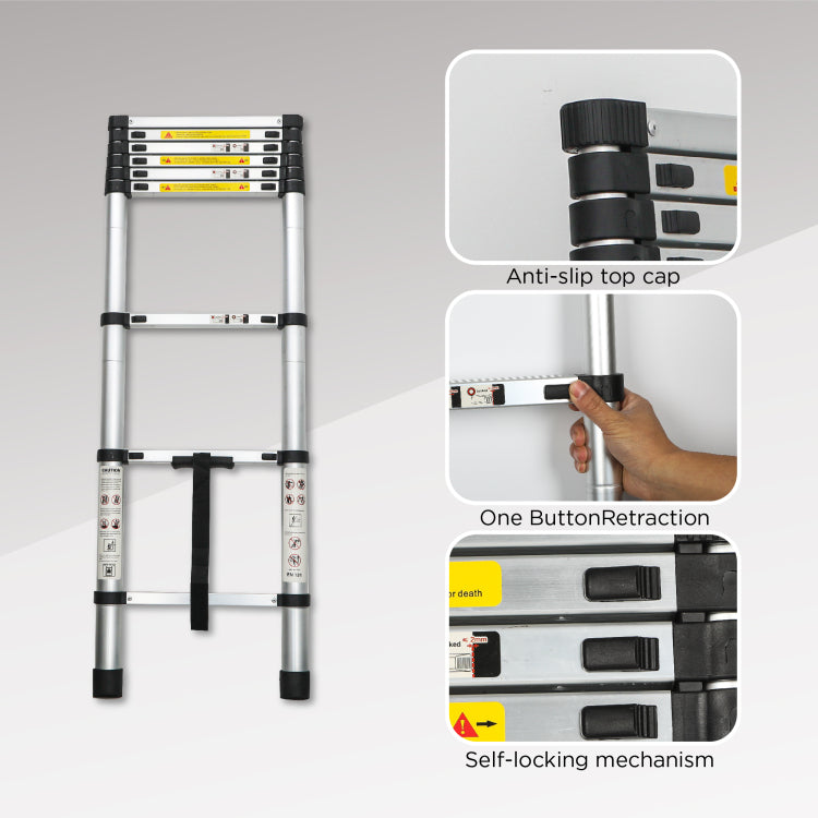 Telescoping Ladder 8.5Ft, Telescopic Extension Ladder, Aluminum Alloy Folding Ladder Portable Multi Purpose For Indoor Outdoor Work, Heavy Duty 300 Lbs Load
