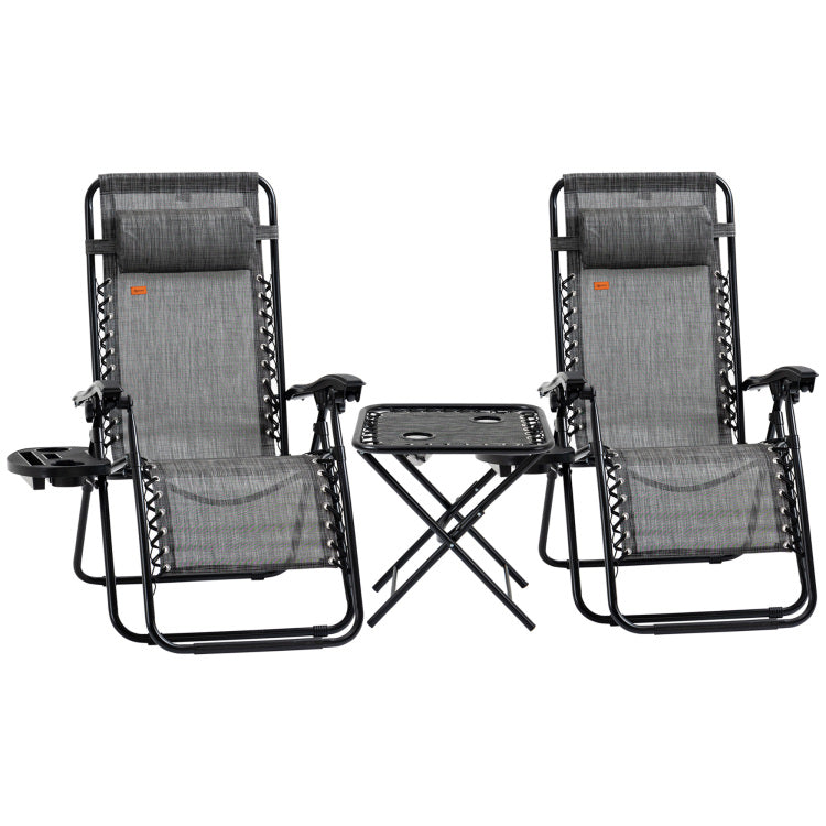 Outsunny Zero Gravity Chair Set With Side Table, Folding Reclining Chair With Cupholders & Pillows, Adjustable Lounge Chair For Pool, Backyard, Lawn, Beach, Gray