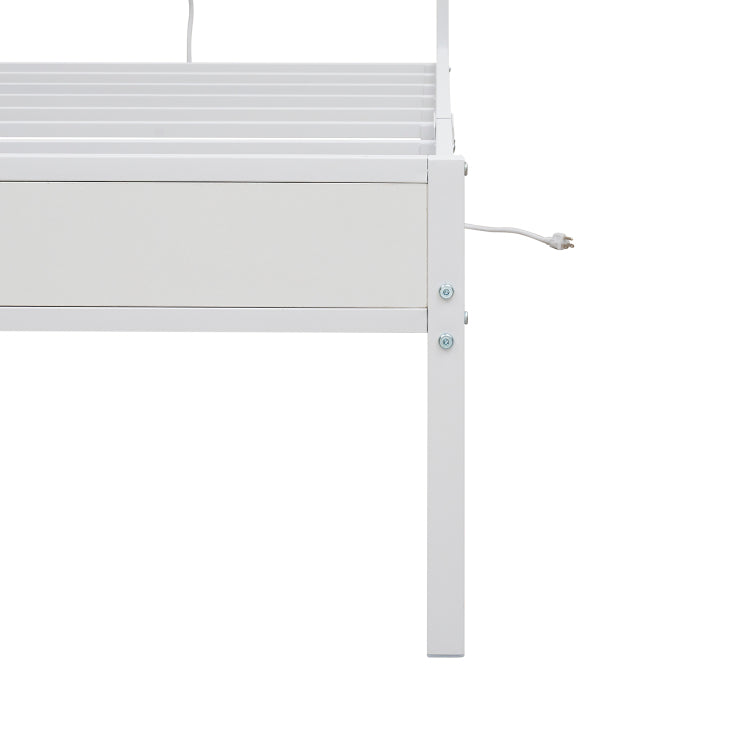 Twin Bed Frame With Headboard, Platform Bed With Led & Charging Station, The Rattan Framed Headboard Exudes A Classical Charm, No Box Spring Needed, Noise Free, Easy Assembly, White
