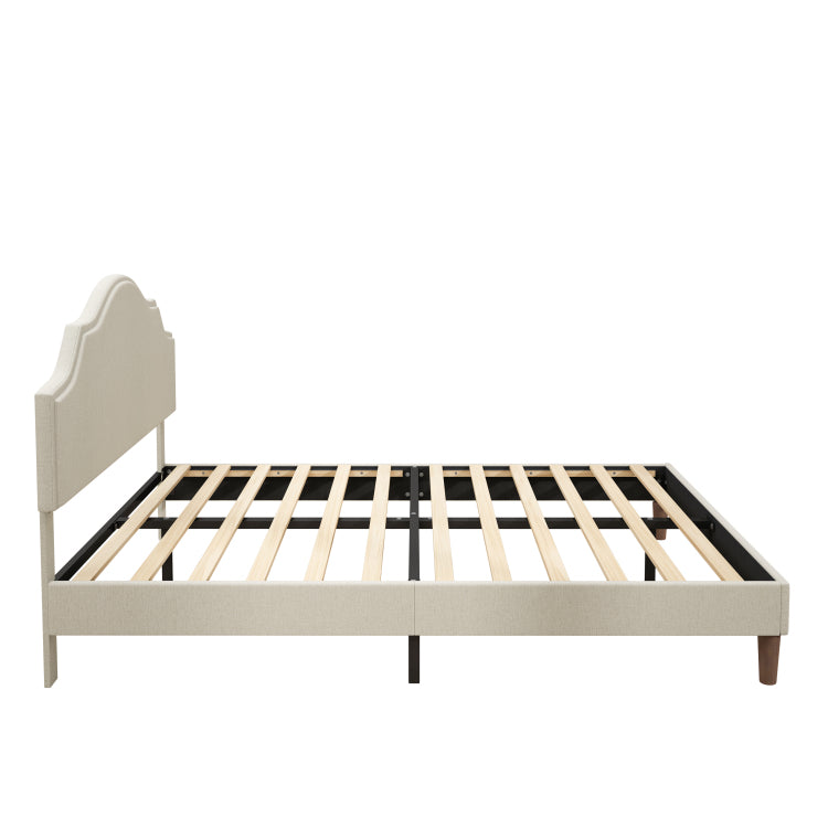 Queen Size Bed Frame Upholstered Platform Bed With Adjustable Headboard,Linen Fabric Padded,Modern Simple Style Platform Bed No Box Spring Needed, Easy Assembly, Beige