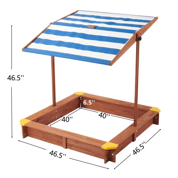 Kids Sandbox With Cover, 46" Wooden Sand Box W Adjustable Canopy, Large Outdoor Cedar Sandpit For Backyard Play