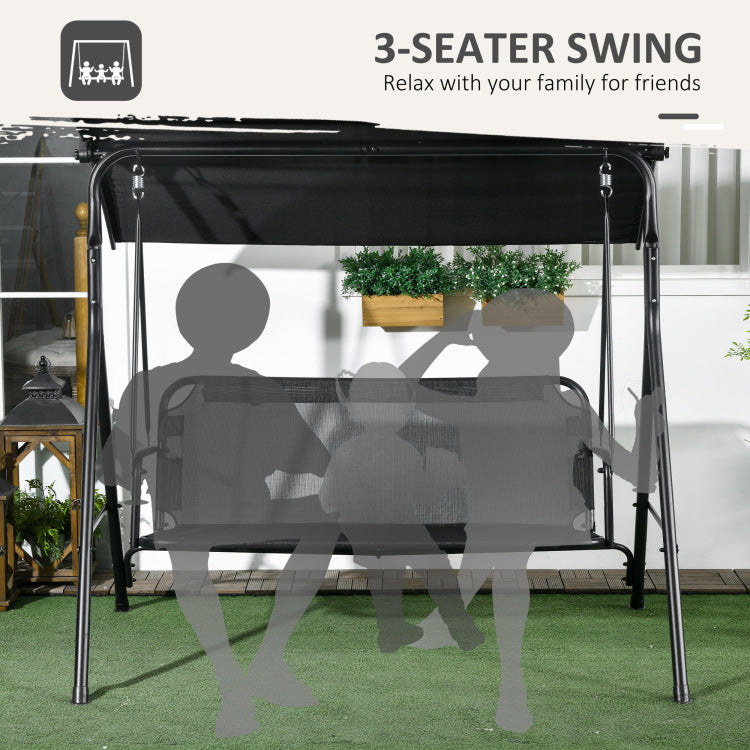 Outsunny 3 Seat Outdoor Patio Swing Chair With Removable Cushion, Steel Frame Stand And Adjustable Tilt Canopy For Patio, Garden, Poolside, Balcony, Backyard, Black 1