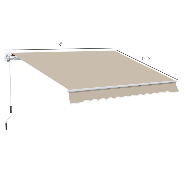 Outsunny 13' X 8' Retractable Awning, Patio Awnings, Sunshade Shelter W Manual Crank Handle, Uv & Water Resistant Fabric And Aluminum Frame For Deck, Balcony, Yard, Beige