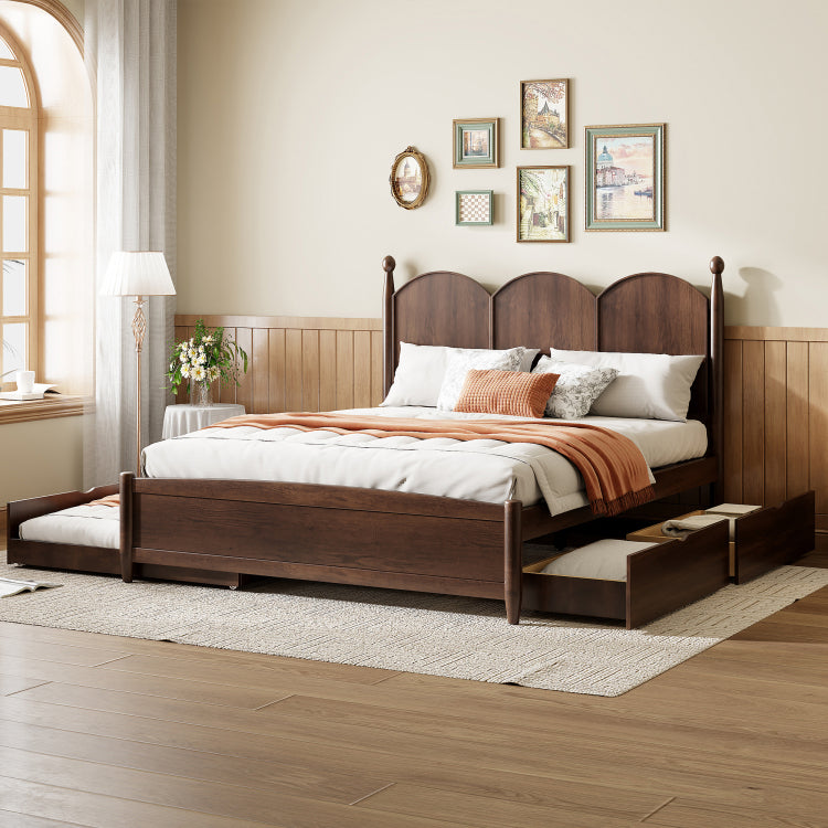 Queen Size Platform Bed With With 2 Big Drawers, Twin Xl Size Trundle, Walnut