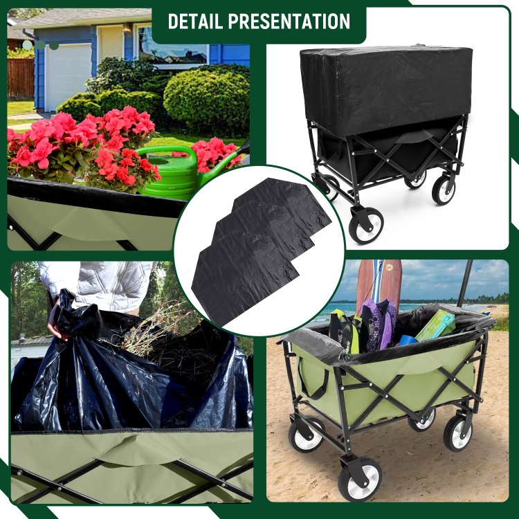 360Lbs Collapsible Foldable Wagon Cart With Strapping System ,Beach Wagon Utility Cart Utility Wagon Grocery Cart For Camping Shopping Sports Gardening Fishing Supports 3Pcs Plastic Liner Bag Green