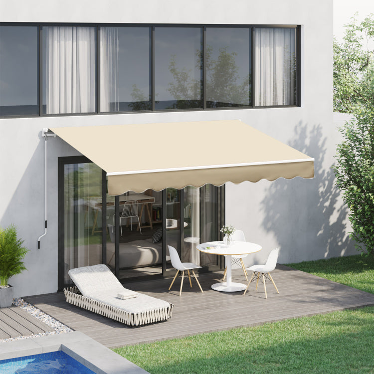 Outsunny 10' X 8' Retractable Awning, Patio Awnings, Sunshade Shelter W Manual Crank Handle, Uv & Water Resistant Fabric And Aluminum Frame For Deck, Balcony, Yard, Beige