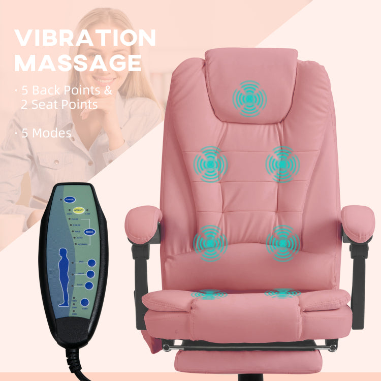 7 Point Vibrating Massage Office Chair High Back Massaging Office Desk Chair , Pink