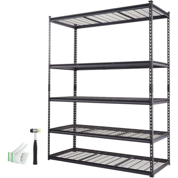 Storage Shelving Unit, 5 Tier Adjustable, 2000 Lbs Capacity, Heavy Duty Garage Shelves Metal Organizer Wire Rack, Black, 60" L X 24" W X 78" H For Kitchen Pantry Basement Bathroom Laundry Closet