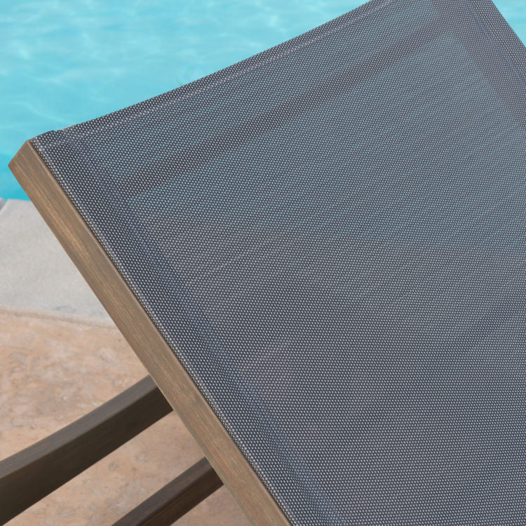 SUMMERLAND CHAISE LOUNGE DARK GREY MESH dark grey - acacia wood
