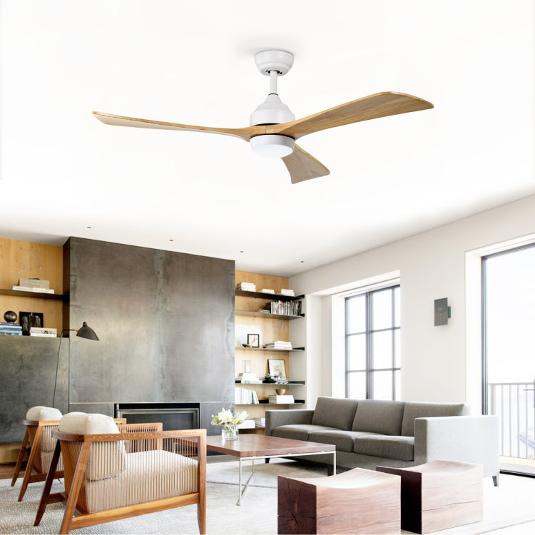 52" Solid Wood Blades With Lights Remote Control,Quiet Dc Motor 3 Blade S 6 Speed Levels,Reversible , For Patio Living Room, Bedroom, Office,Indoor. White Natural