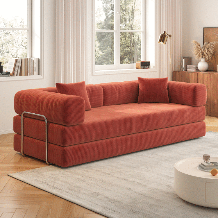 78.8Inch Modular Sectional Sofa, Convertible Pudding Block Sofa, Floor Standing Sofa Bed Arm Comfort Sofa Bed, Compression Sofa For Living Room And Bedroom Orange