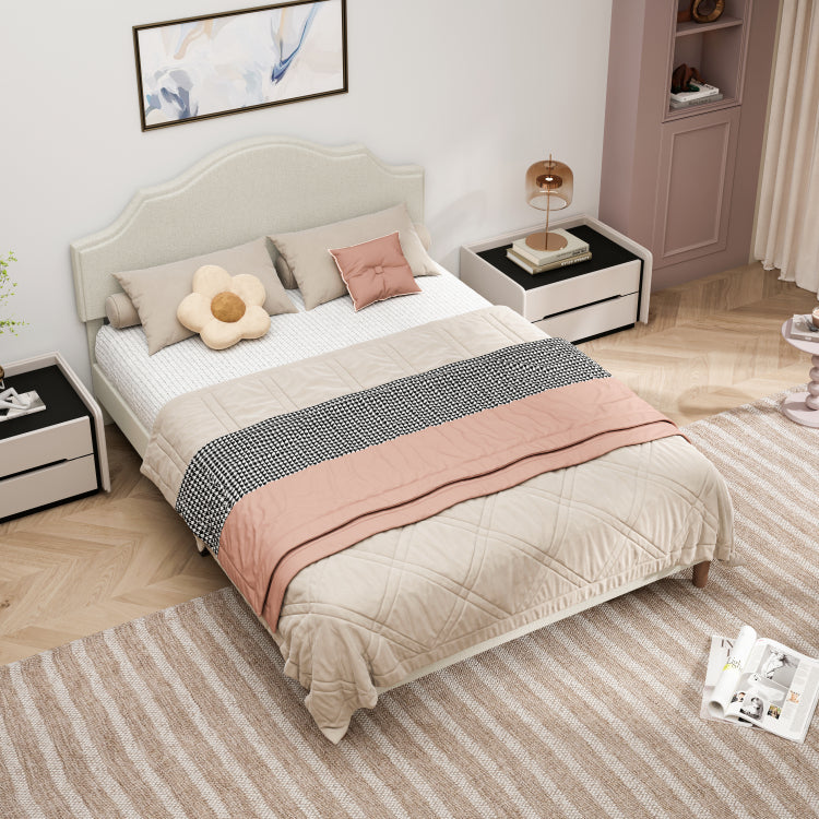 Queen Size Bed Frame Upholstered Platform Bed With Adjustable Headboard,Linen Fabric Padded,Modern Simple Style Platform Bed No Box Spring Needed, Easy Assembly, Beige