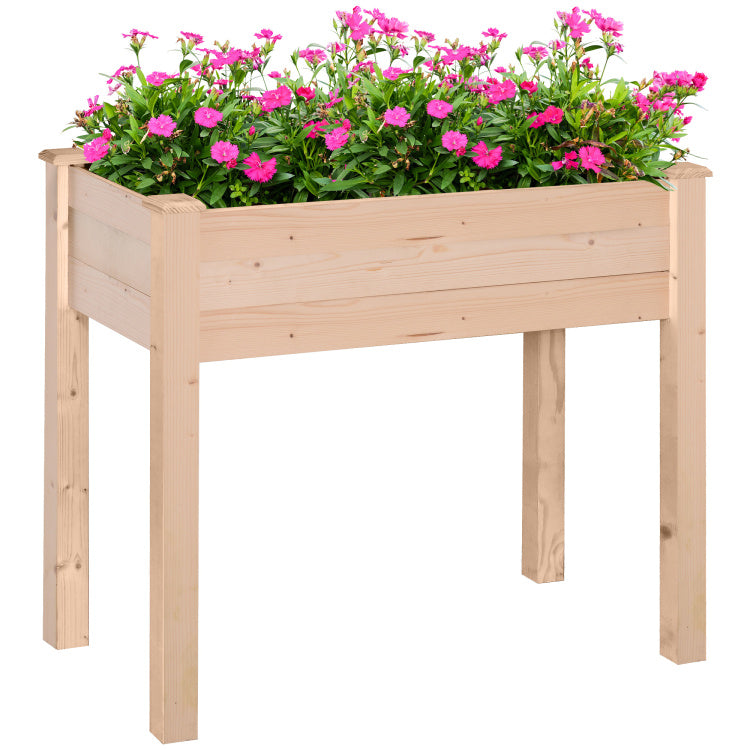Outsunny Raised Garden Bed With Legs, 34" X 18" X 30", Elevated Wooden Planter Box, Self Draining With Bed Liner For Vegetables, Herbs, And Flowers Backyard, Patio, Balcony Use, Natural