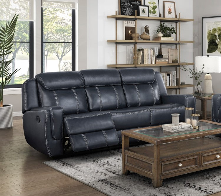 Modern Living Room Furniture 2Pc Reclining Sofa Set Blue Faux Leather Upholstery Reclining Sofa Loveseat With Cup Holders, Power Outlets, Usb Ports