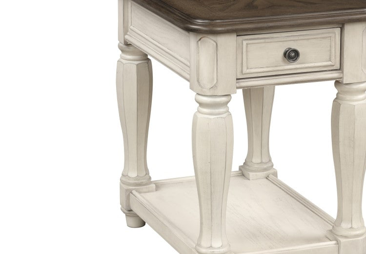 Antique White And Brown Chairside Table W Storage