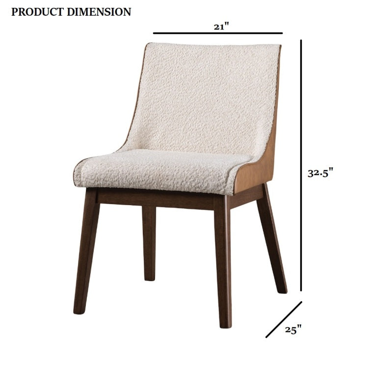Mid Century Modern 2Pc Side Chair Padded Seat Angled Legs Curved Panel Back Walnut And Beige Finish