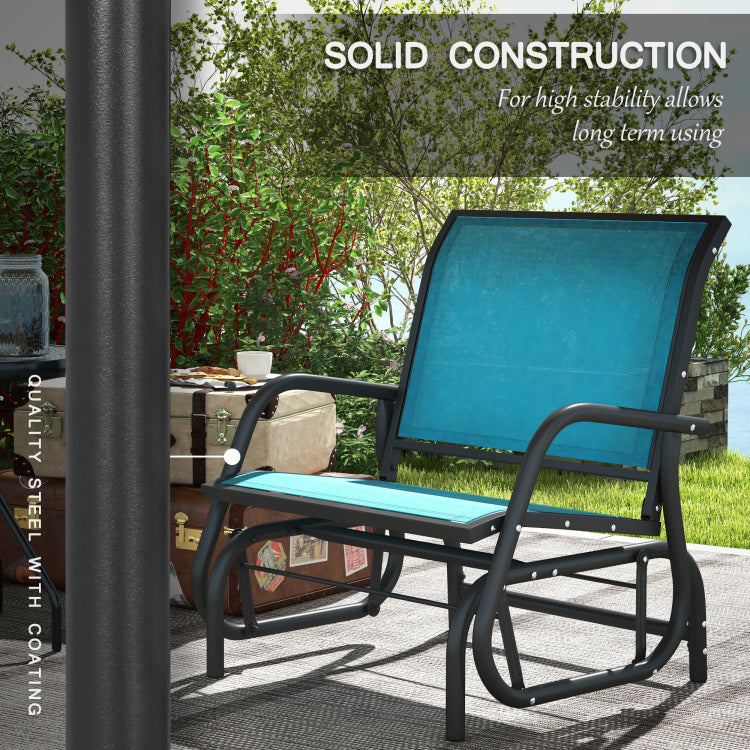 Outsunny Porch Glider Set Of 2, Metal Frame Swing Glider Chairs With Mesh Fabric, Curved Armrests And Steel Frame For Garden, Poolside, Backyard, Balcony, Blue