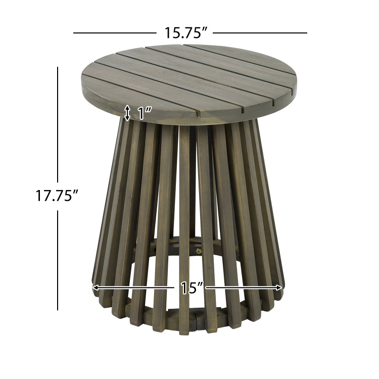 Outdoor Acacia Wood Patio Side Table, Round Coffee Table For Backyard, Lawn, Balcony,Grey Finish