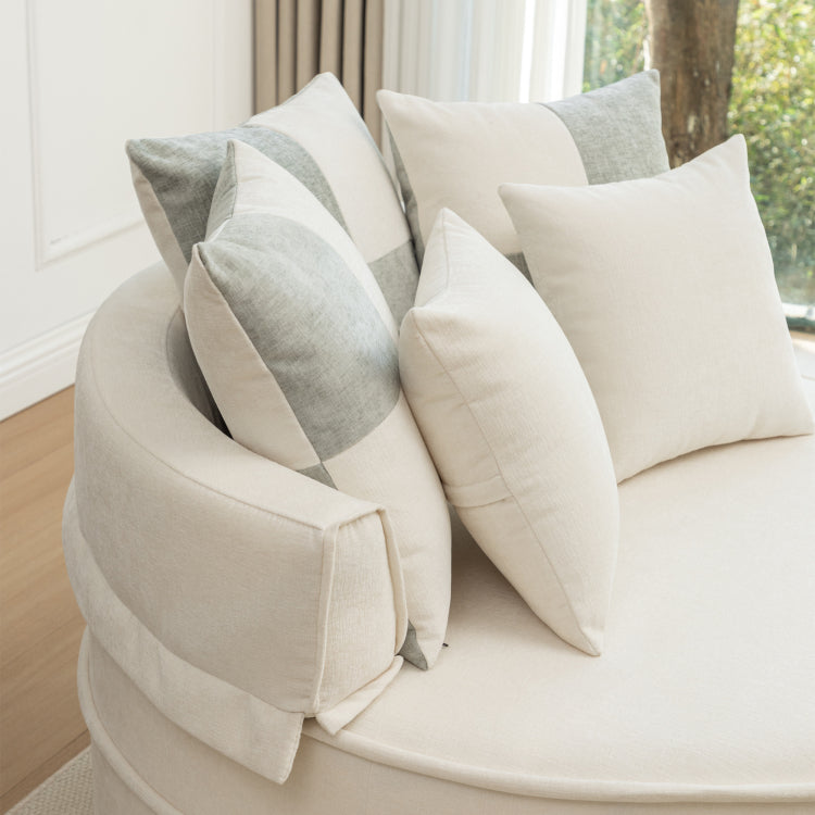 Oversized Round Accent Barrel Chair With 5 Pillows Soft Chenille Upholstered Armchair Lazy Lounge Sofa With Ottoman For Living Room Bedroom Reading Room Guestroom