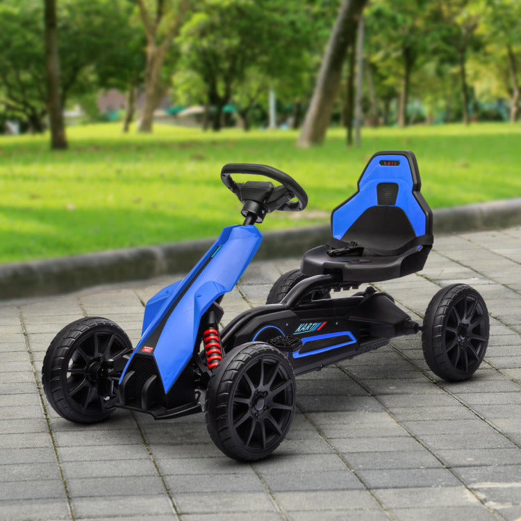 Aosom Kids Pedal Go Kart, Outdoor Ride On Toy With Adjustable Seat, Swing Axle, Handbrake, 4 Non Slip Eva Wheels For Boys And Girls Aged 3 8 Years Old, Blue
