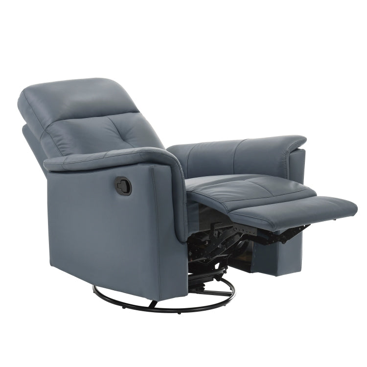 Blue Gray Leather Upholstered Reclining Chair Swivel Glider Motion Modern Living Room Furniture Comfort Chair 1Pc