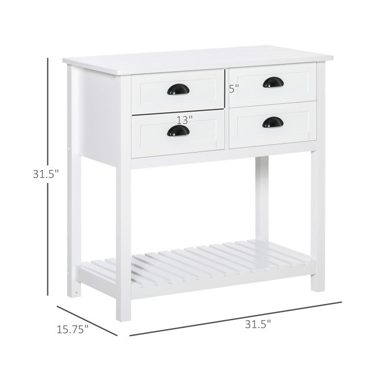 Homcom Coffee Bar Cabinet, Sideboard Buffet Cabinet, Kitchen Cabinet With 4 Drawers And Slatted Bottom Shelf For Kitchen, Living Room, White