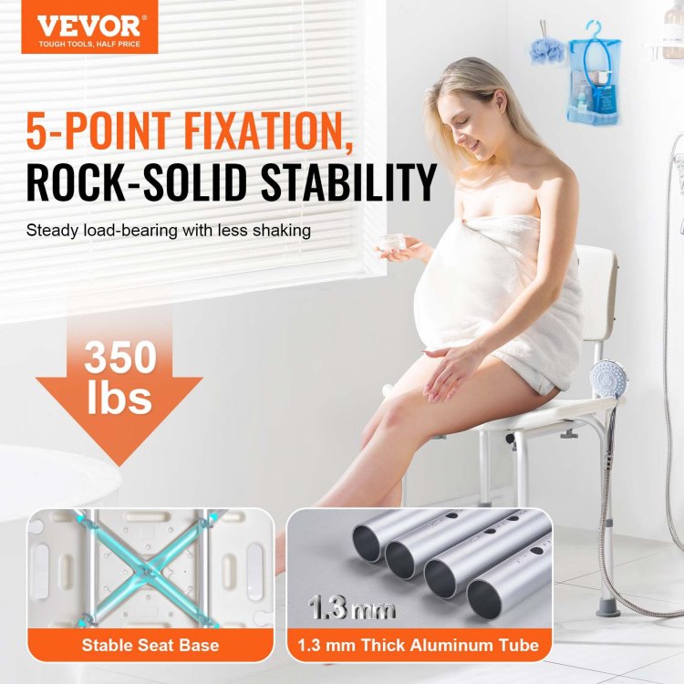 Shower Chair, Shower Seat With Back, Adjustable Height Shower Stool, Shower Chair For Inside Shower Bathtub, Non Slip Bathroom Bench Bath Chair For Elderly Disabled Handicap, 350 Lbs Capacity