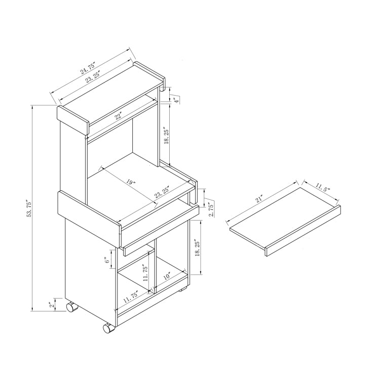 Microwave Cart Coffee Station Computer Cart On Locking Castors Hutch Gliding Shelf
