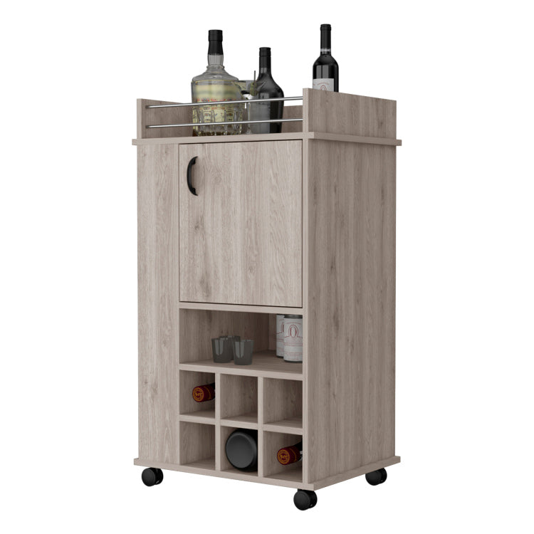 Farson Bar Cart With 2 Side Shelf, 6 Built In Wine Rack And Casters