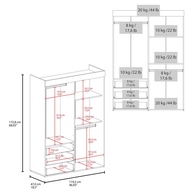 White 4 Door Wardrobe With Drawers And Shelf