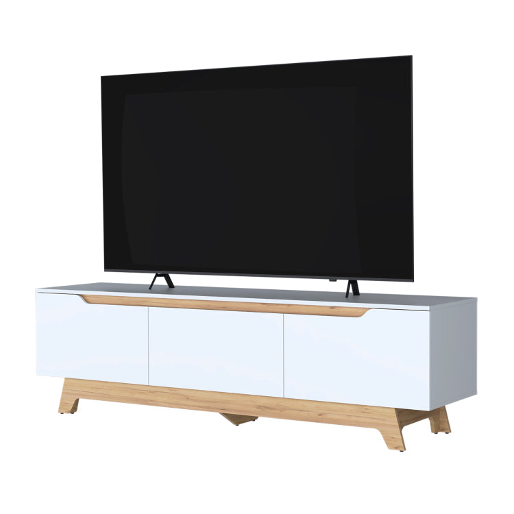 Lyman Entertainment Center With Two Doors. White And Natural Oak