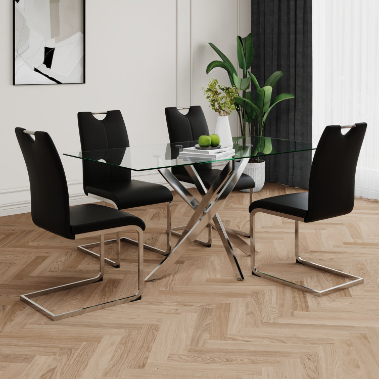 Modern Dining Chairs With Faux Leather Padded Seat Dining Living Room Chairs Upholstered Chair With Chrome Metal Legs Design For Kitchen, Living, Bedroom, Dining Room Side Chairs Set Of 2