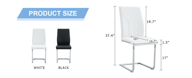 Set Of 4 Dining Chairs, White Dining Chair Set, Pu Material High Backrest Seats And Sturdy Leg Chairs, Suitable For Restaurants, Kitchens, Living Rooms