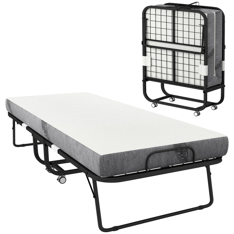 Folding Bed With Mattress For Adults, Single Size, Portable Foldable Bed With Memory Foam Mattress & Steel Frame