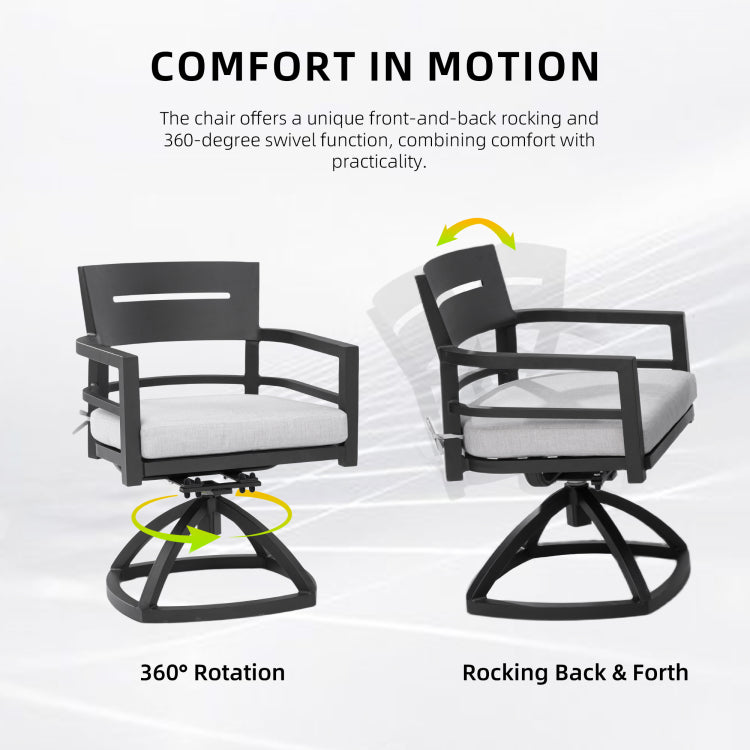 Outdoor Patio Aluminum Swivel Rocker 2Pcs With Outdoor Grade Sunbrella Fabric Cushions, Ember Black