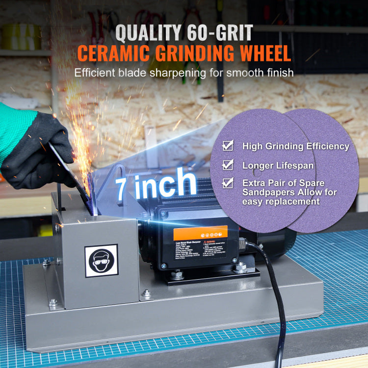 Lawn Mower Blade Sharpener, 2 3Hp 500W Lawnmower Blade Grinder With 7 Inch Ceramic Grinding Wheel, Powerful Bench Mower Sharpening Machine For High Low Lift Blades, Gator Blades, Flat Blades