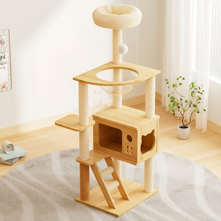 48.8" Modern Cat Tower, Wood Cat Tree Tower For Indoor Cats, Cat Treewith Sisal Covered Scratching Posts And Top Perch, Cat Condo With Acrylic Hammock For Small Large Cats