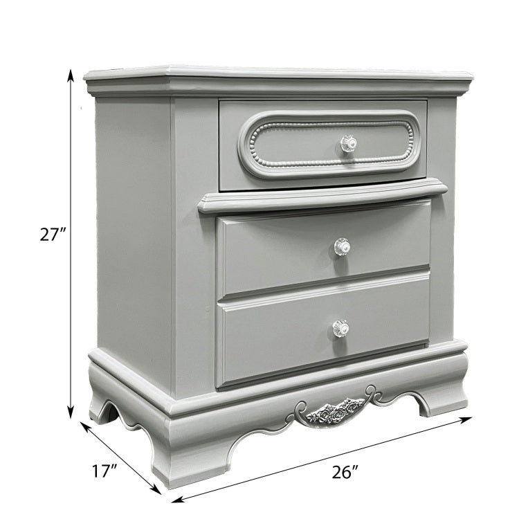 Grey 3 Drawer Nightstand