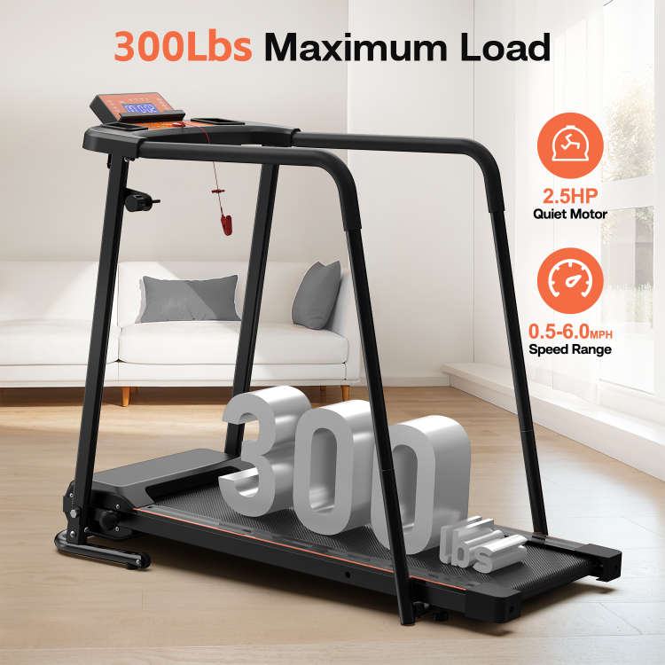 Walking Treadmills For Home, Extended Handrails For Recovery Fitness, Portable Foldable Treadmill For Seniors With Optional App Control, 300 Lbs Capacity