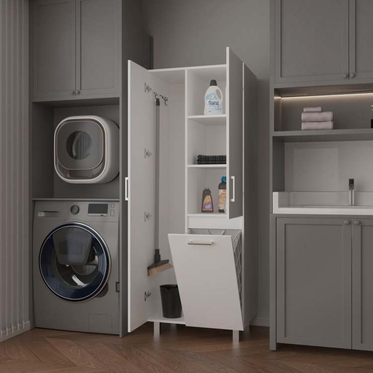 White 1 Drawer Modern Storage Cabinet With 2 Doors And Metal Legs